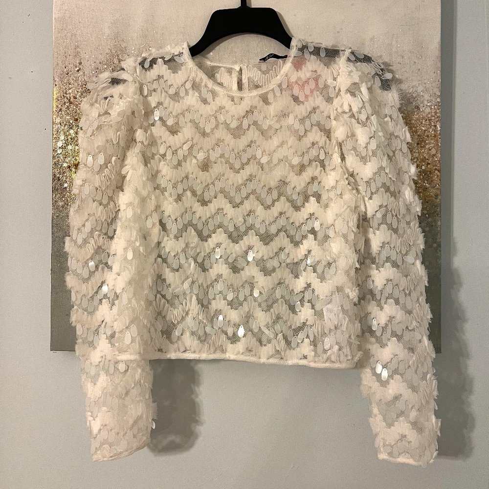 Zara White Sequin Top (NWT)